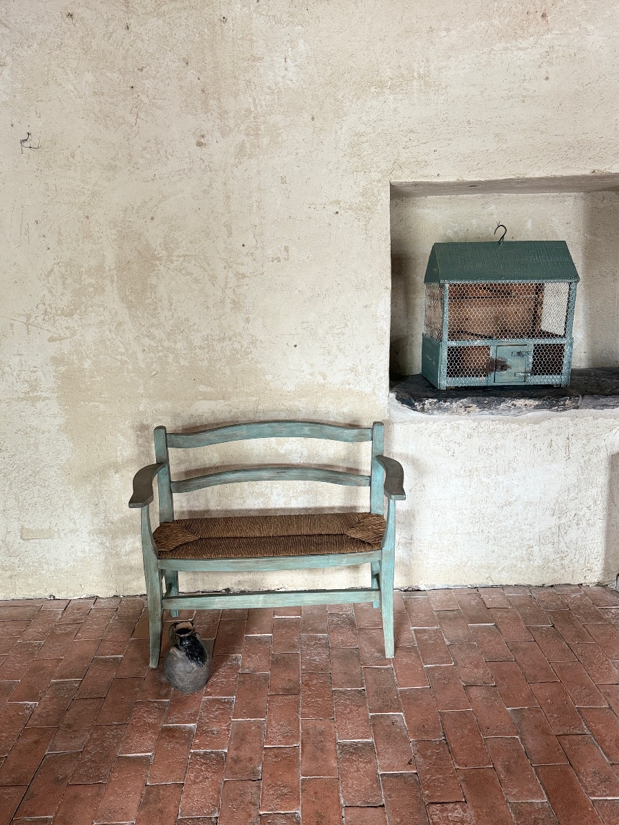 Banquette de cantou avec une assise paille datant du 19e siècle 