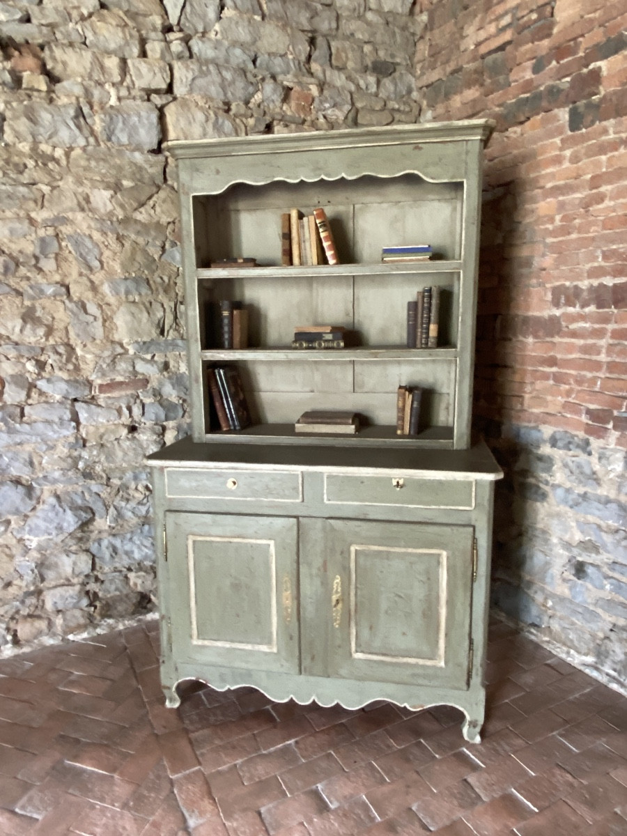 Louis XV 2-part Polychrome Bookcase Sideboard Dating From The 18th Century 