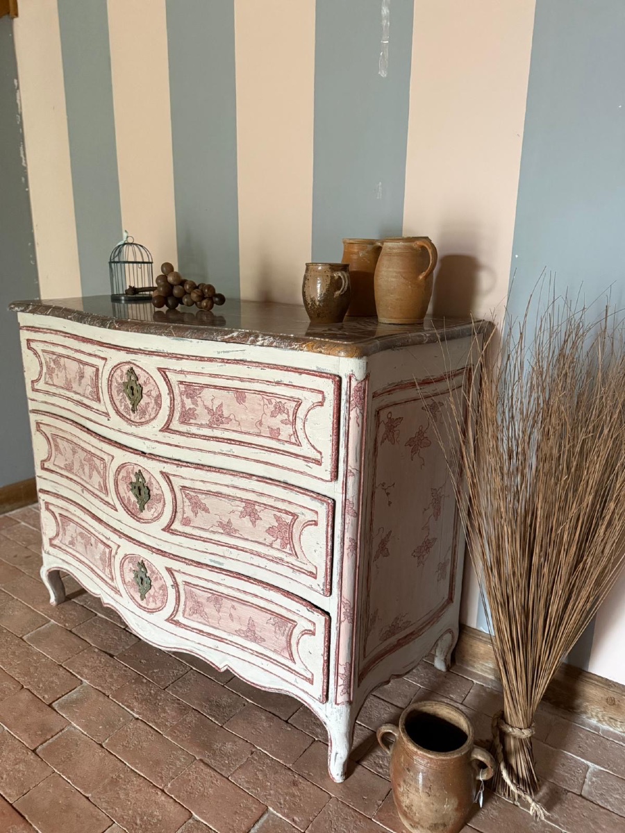 Louis XV Chest Of Drawers With Curved Sides And Front Dating From The 18th Century With Paint And Patina