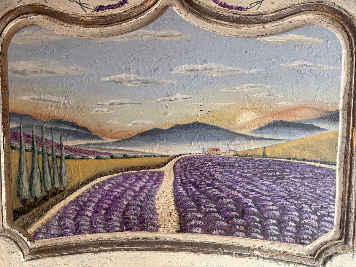 Élément de boiserie avec peinture représentant le sud de la France -photo-3