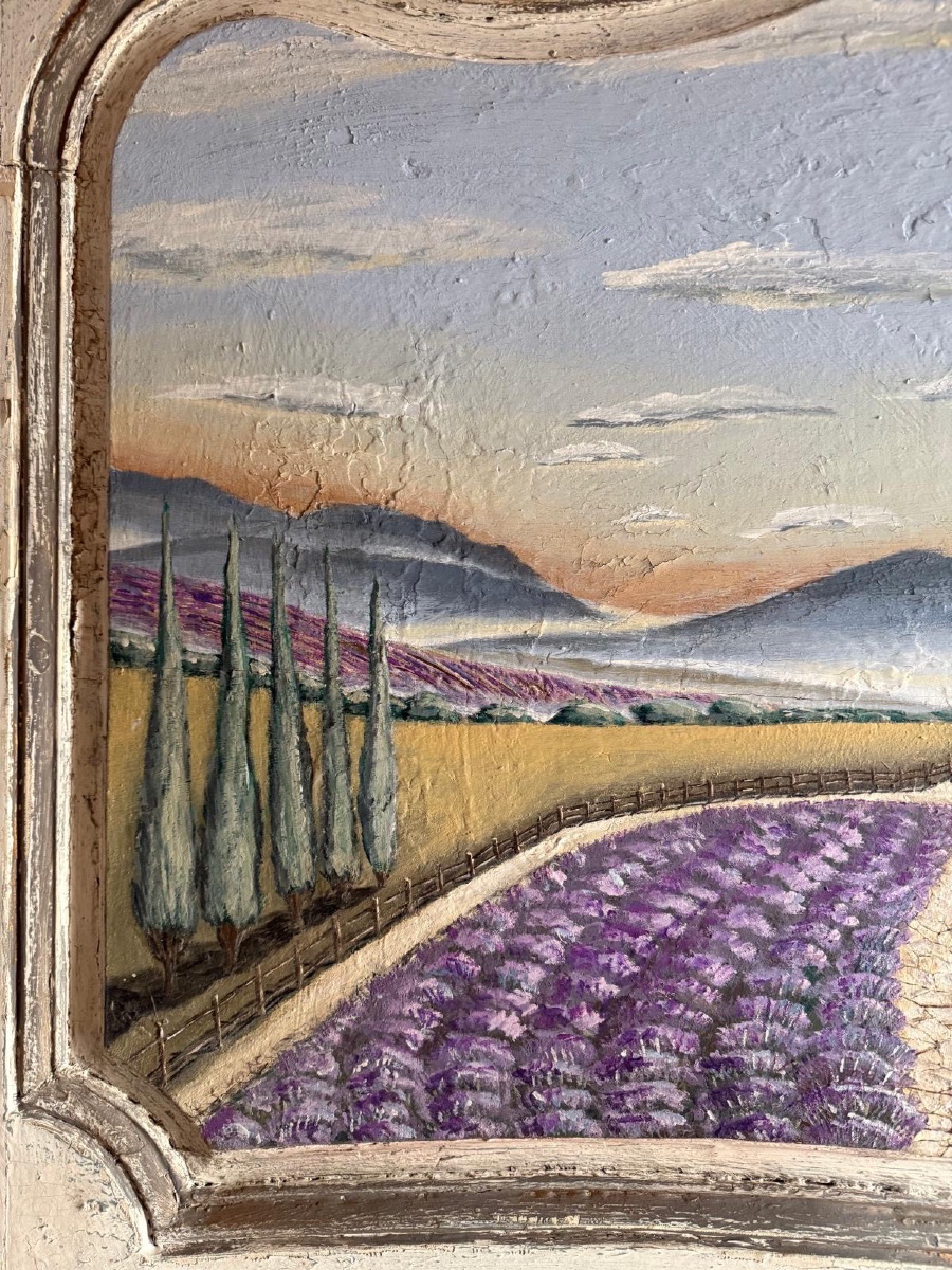 Élément de boiserie avec peinture représentant le sud de la France -photo-1