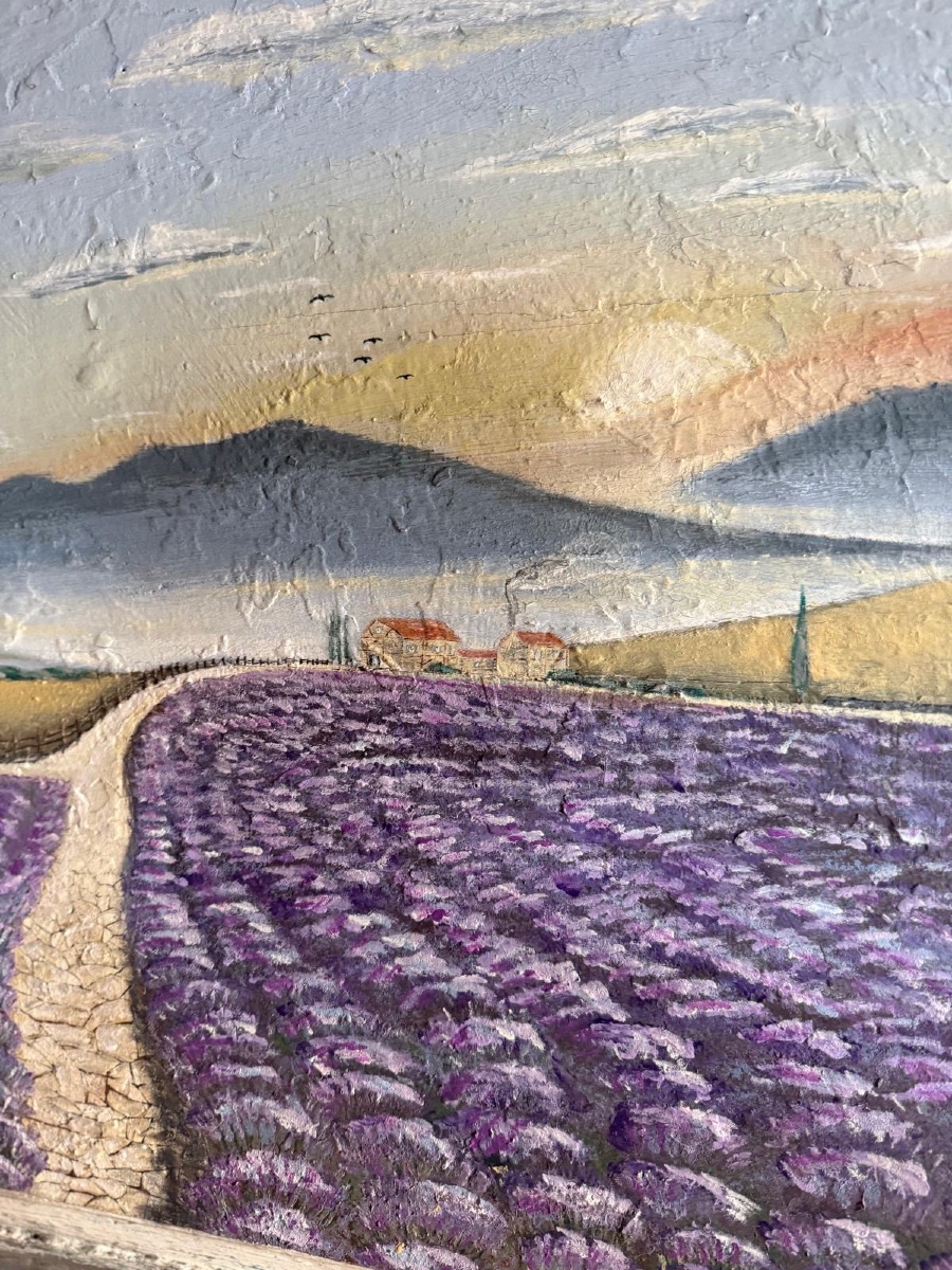 Élément de boiserie avec peinture représentant le sud de la France -photo-3