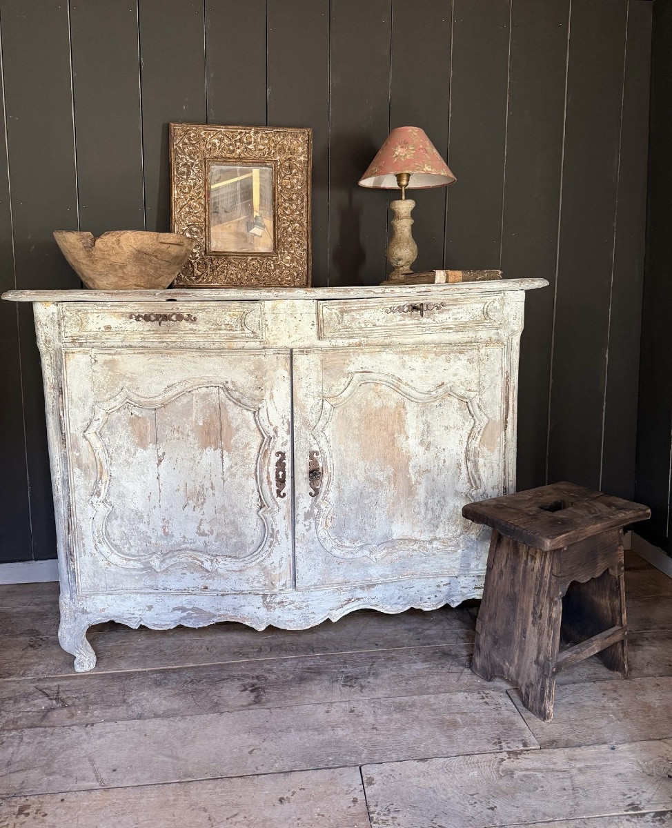 Louis XV Curved Buffet Dating From The Early 18th Century, Polychrome -photo-4