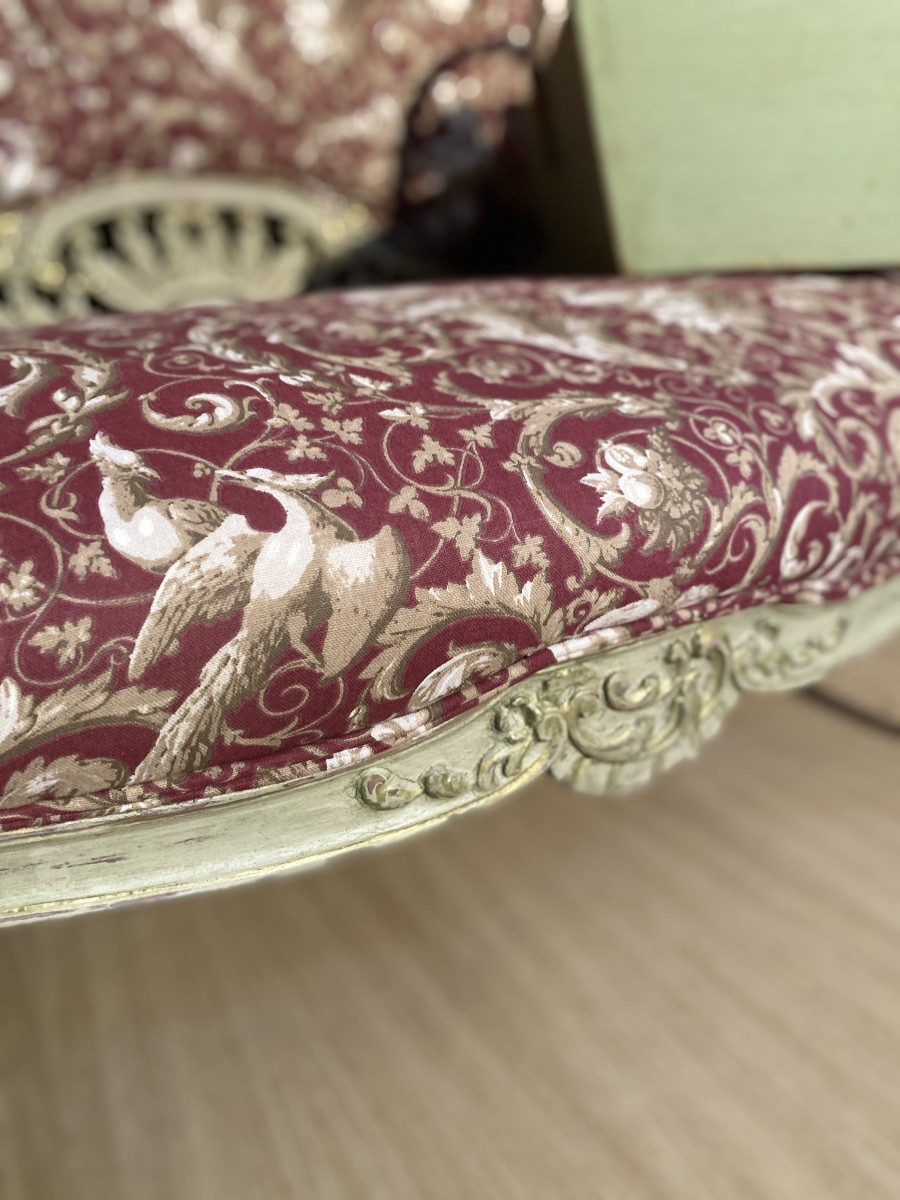 A 19th-century Polychrome Louis XV Sofa With Very Pretty Fabric-photo-2
