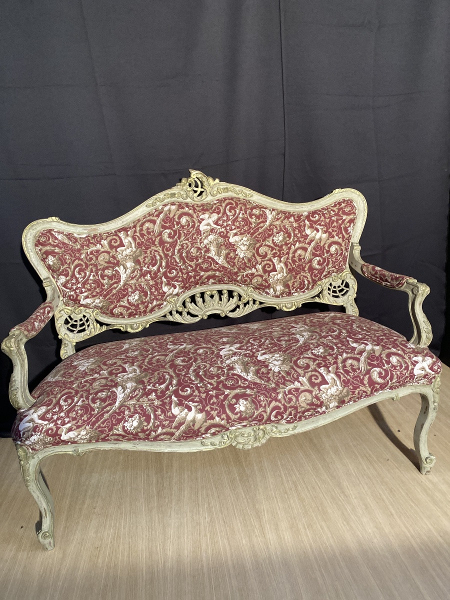 A 19th-century Polychrome Louis XV Sofa With Very Pretty Fabric-photo-3