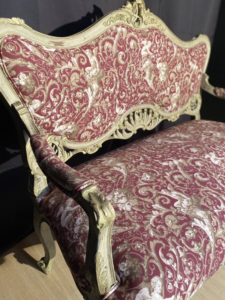 A 19th-century Polychrome Louis XV Sofa With Very Pretty Fabric-photo-4