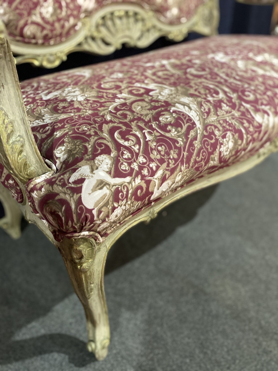 A 19th-century Polychrome Louis XV Sofa With Very Pretty Fabric-photo-2