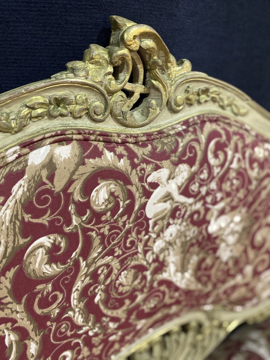 A 19th-century Polychrome Louis XV Sofa With Very Pretty Fabric-photo-4