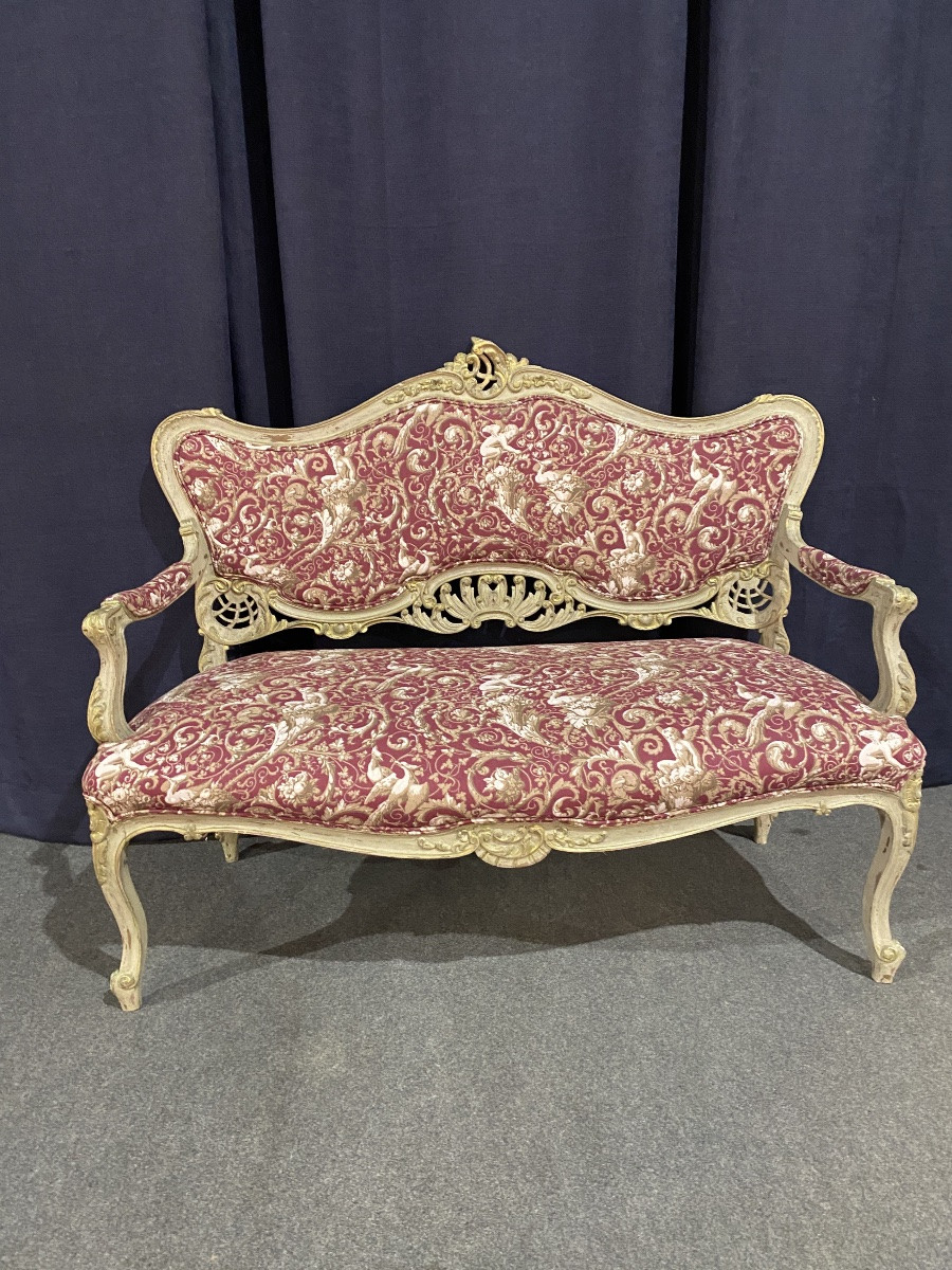 A 19th-century Polychrome Louis XV Sofa With Very Pretty Fabric-photo-5