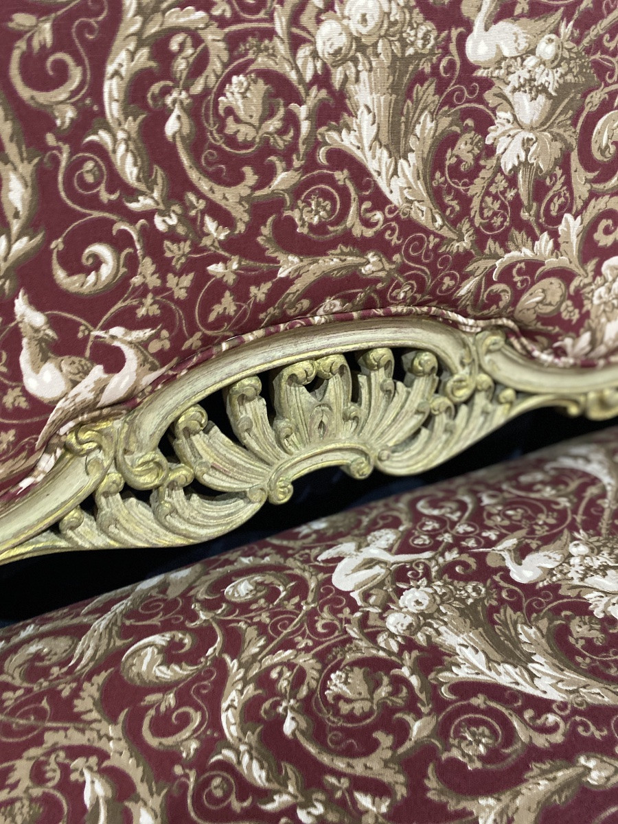 A 19th-century Polychrome Louis XV Sofa With Very Pretty Fabric-photo-6