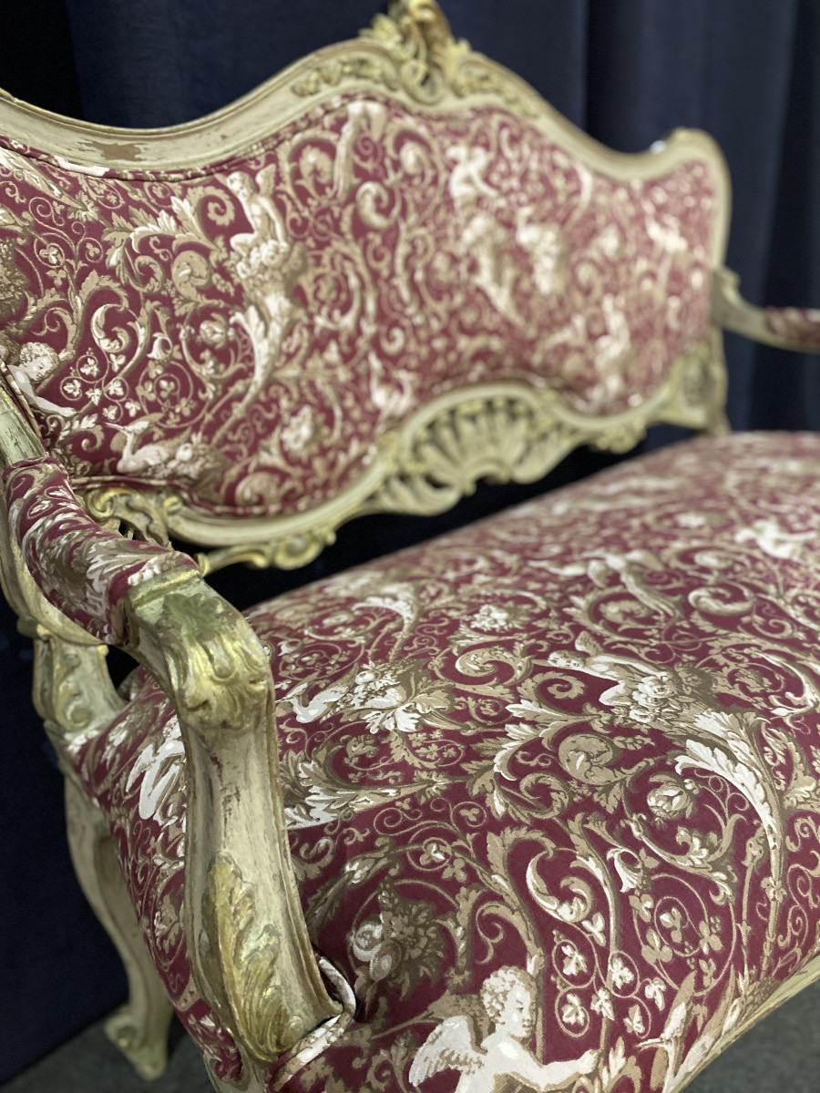 A 19th-century Polychrome Louis XV Sofa With Very Pretty Fabric-photo-7