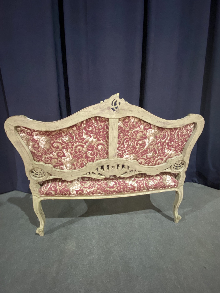 A 19th-century Polychrome Louis XV Sofa With Very Pretty Fabric-photo-8