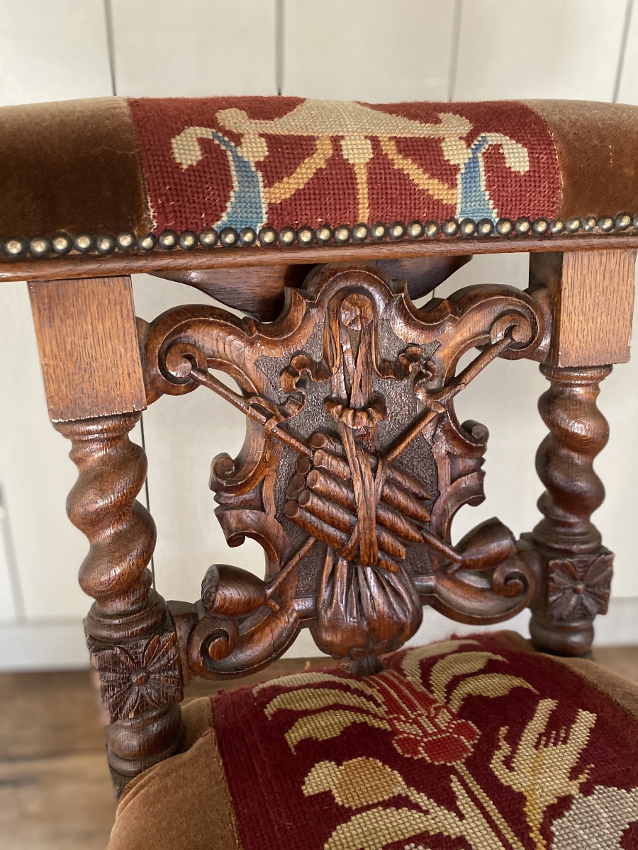 Chaise de fumeur datant du 19e siecle tissus d’origine sculptée -photo-2