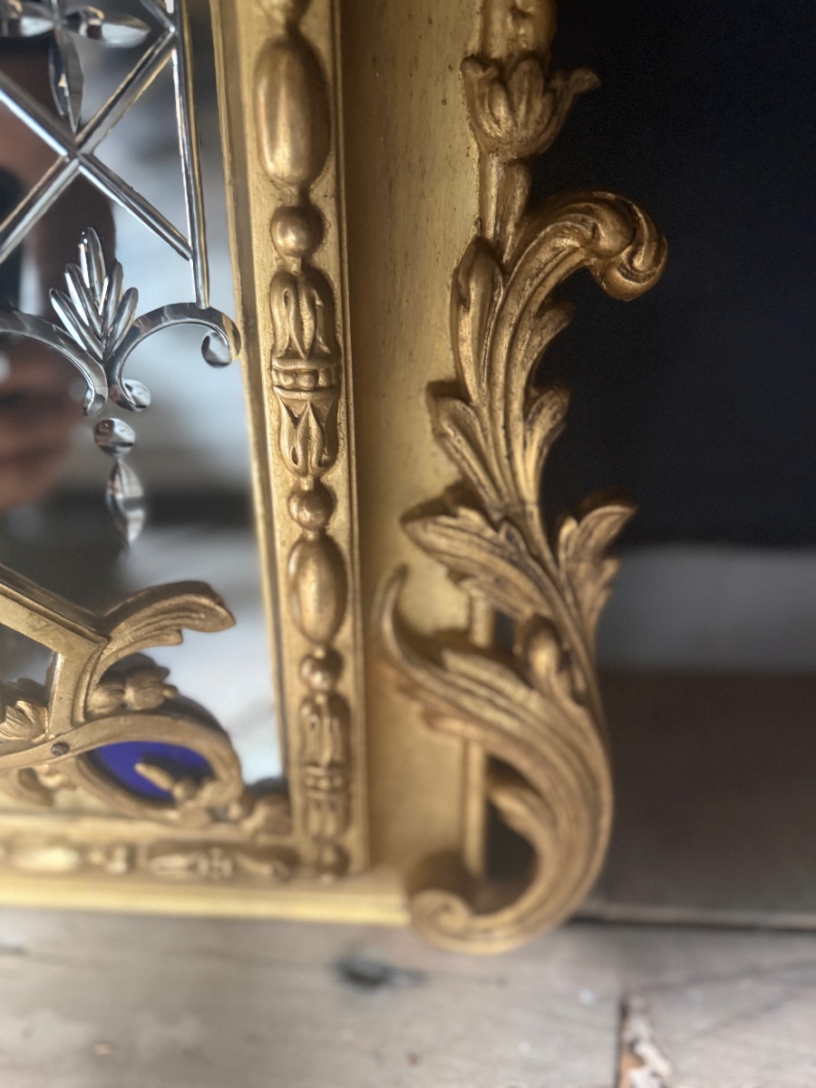 Grand miroir a parcloses doré d’époque Napoléon III datant du19e siècle-photo-4