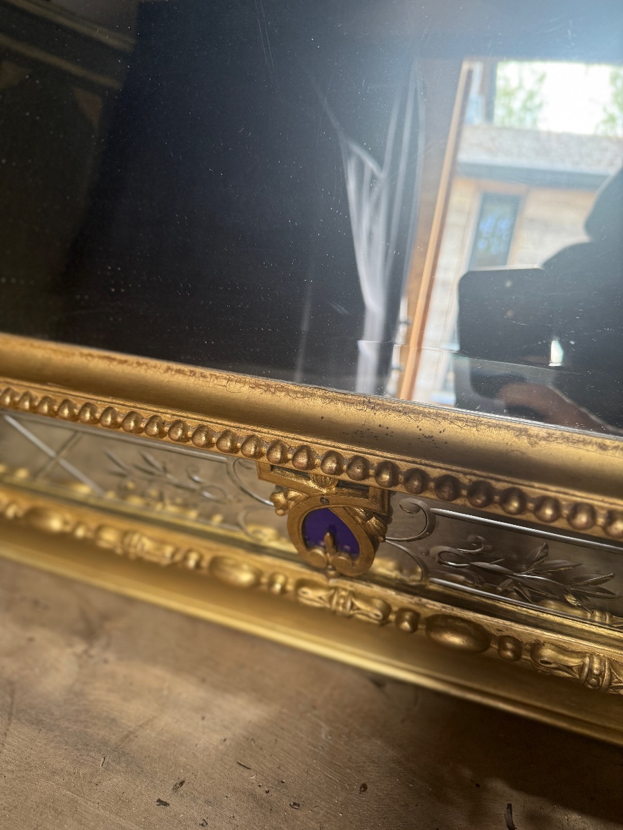 Grand miroir a parcloses doré d’époque Napoléon III datant du19e siècle-photo-1