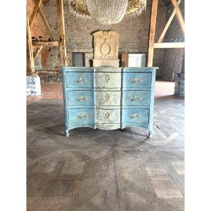 Curved Commode 3 Drawers Polychrome Oak 18th Louis XV