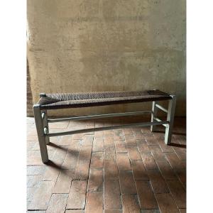 Bench (fireplace) Dating From The 19th Century Straw Seat And Patinated Woodwork 