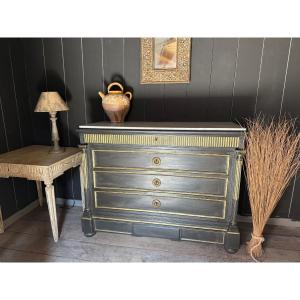 Napoleon III Chest Of Drawers Dating From The End Of The 19th Century, Rich Black And Gold Patina 