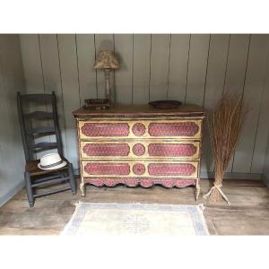 Louis XV Chest Of Drawers From Liège Dating From The 18th Century, Patinated And Painted With Patterns 
