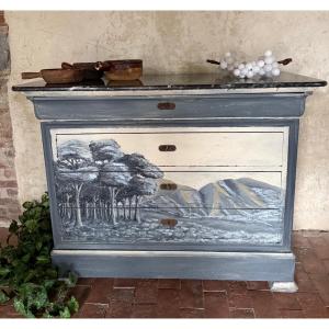Commode Louis Philippe datant du 19e siècle avec marbre d’origine 