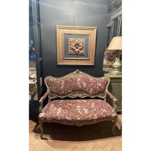 A 19th-century Polychrome Louis XV Sofa With Very Pretty Fabric