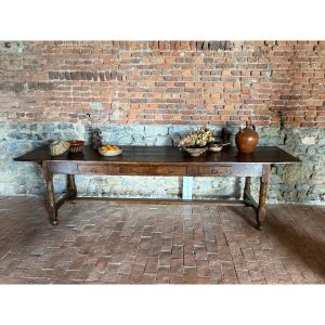 18th-century Louis XIV-style Oak Farmhouse Or Institutional Table With A Removable Tabletop 