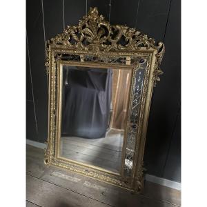 Grand miroir a parcloses doré d’époque Napoléon III datant du19e siècle