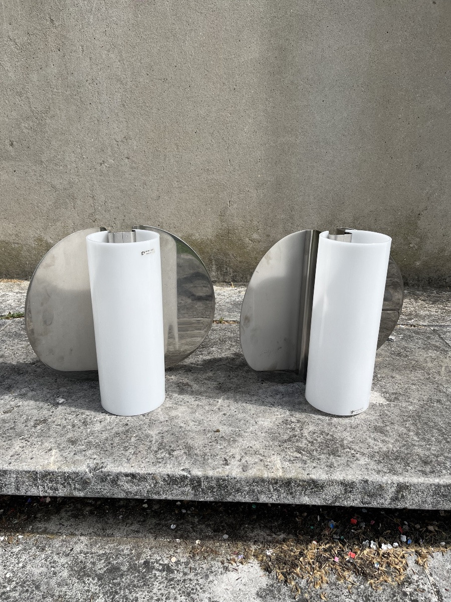 Pair Of I Guzzini Wall Lights From The 70s.-photo-3