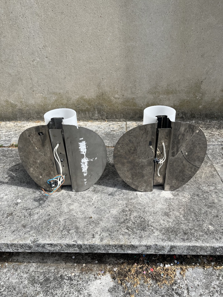Pair Of I Guzzini Wall Lights From The 70s.-photo-4
