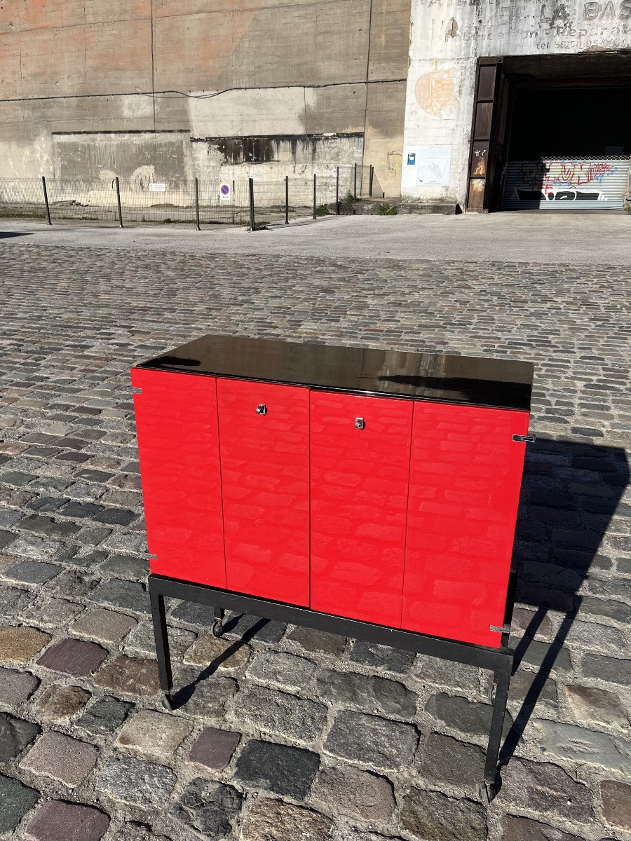 Red And Black Lacquered Cabinet From The 1970s.-photo-2