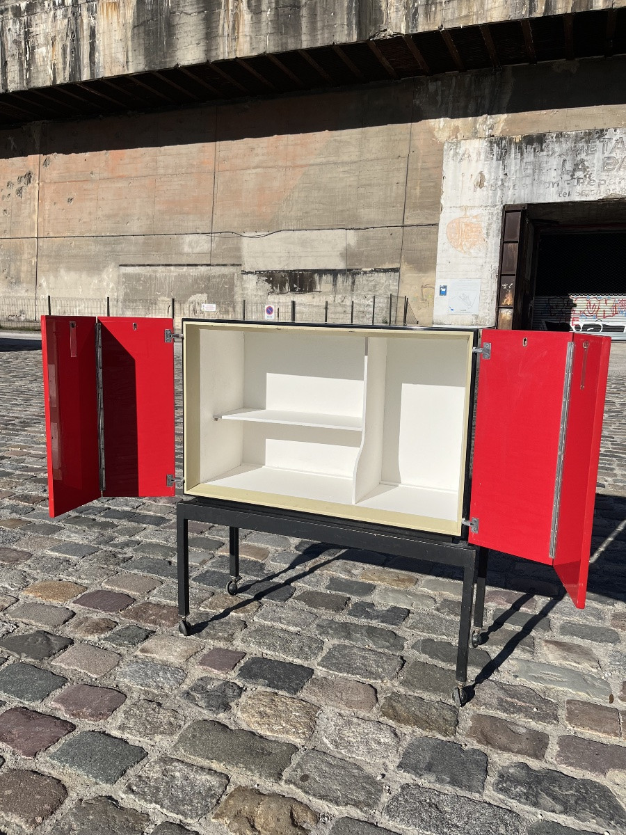 Red And Black Lacquered Cabinet From The 1970s.-photo-3