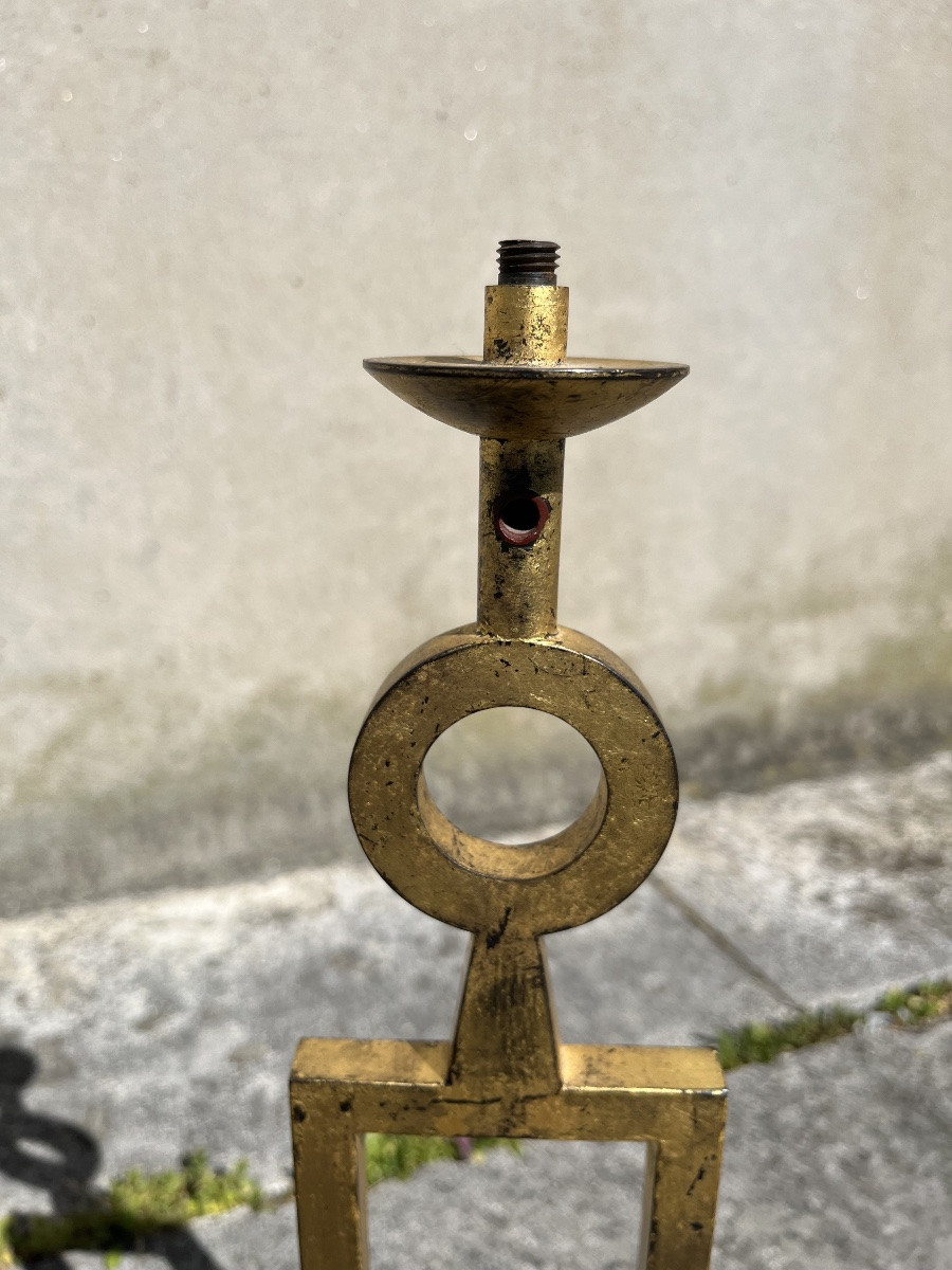 Lampe en fer doré attribuée à Marc du Plantier.-photo-2