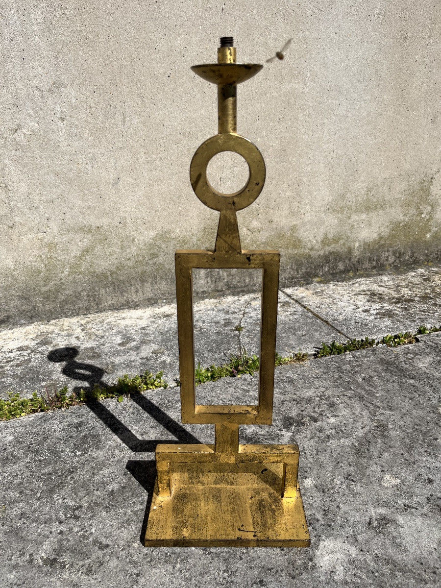 Lampe en fer doré attribuée à Marc du Plantier.-photo-3