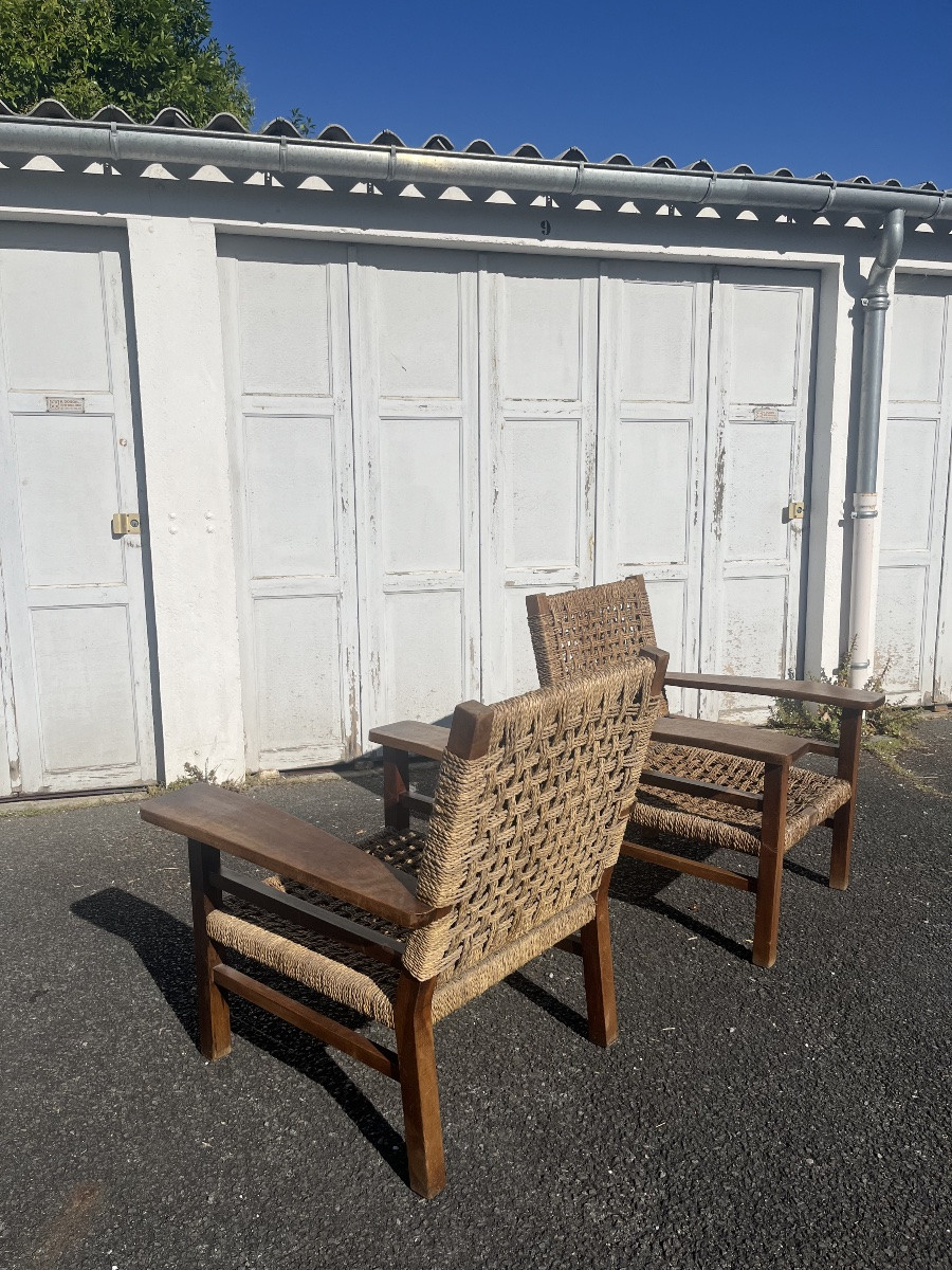 Paire de fauteuils acajou et corde  dlg Francis Jourdain.-photo-3