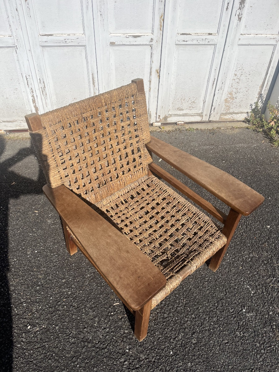 Paire de fauteuils acajou et corde  dlg Francis Jourdain.-photo-4