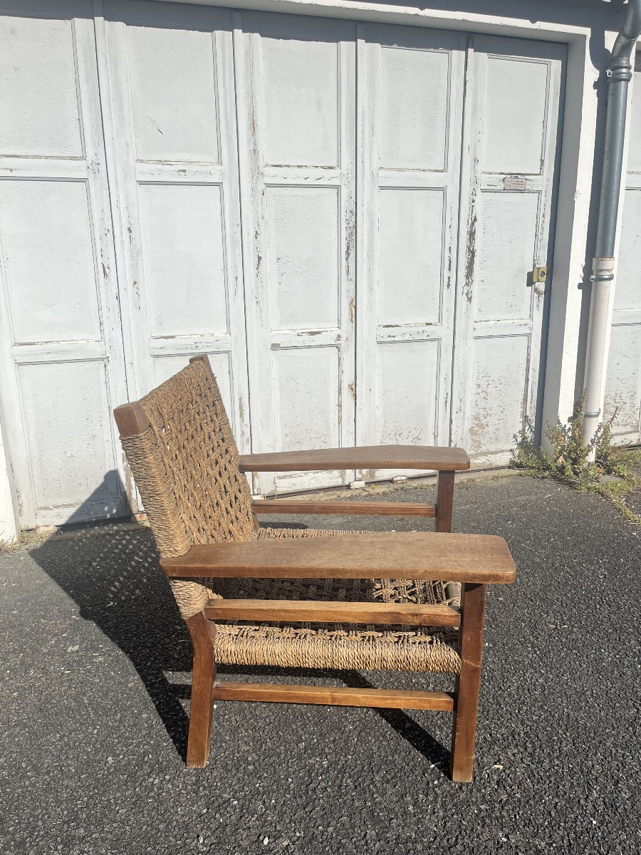 Paire de fauteuils acajou et corde  dlg Francis Jourdain.-photo-1