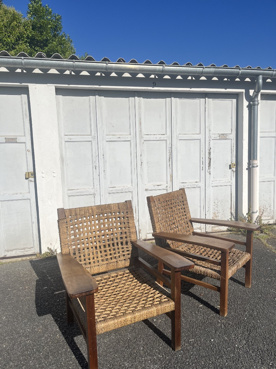 Paire de fauteuils acajou et corde  dlg Francis Jourdain.