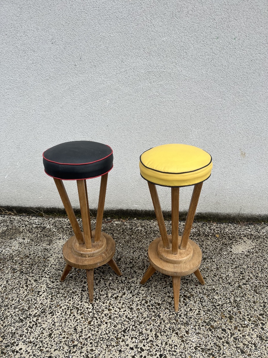 Pair Of Oak Stools From The 1950s.