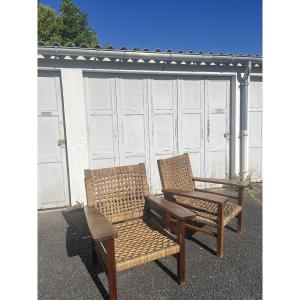 Paire de fauteuils acajou et corde  dlg Francis Jourdain.