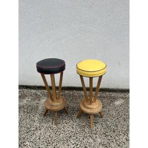 Pair Of Oak Stools From The 1950s.