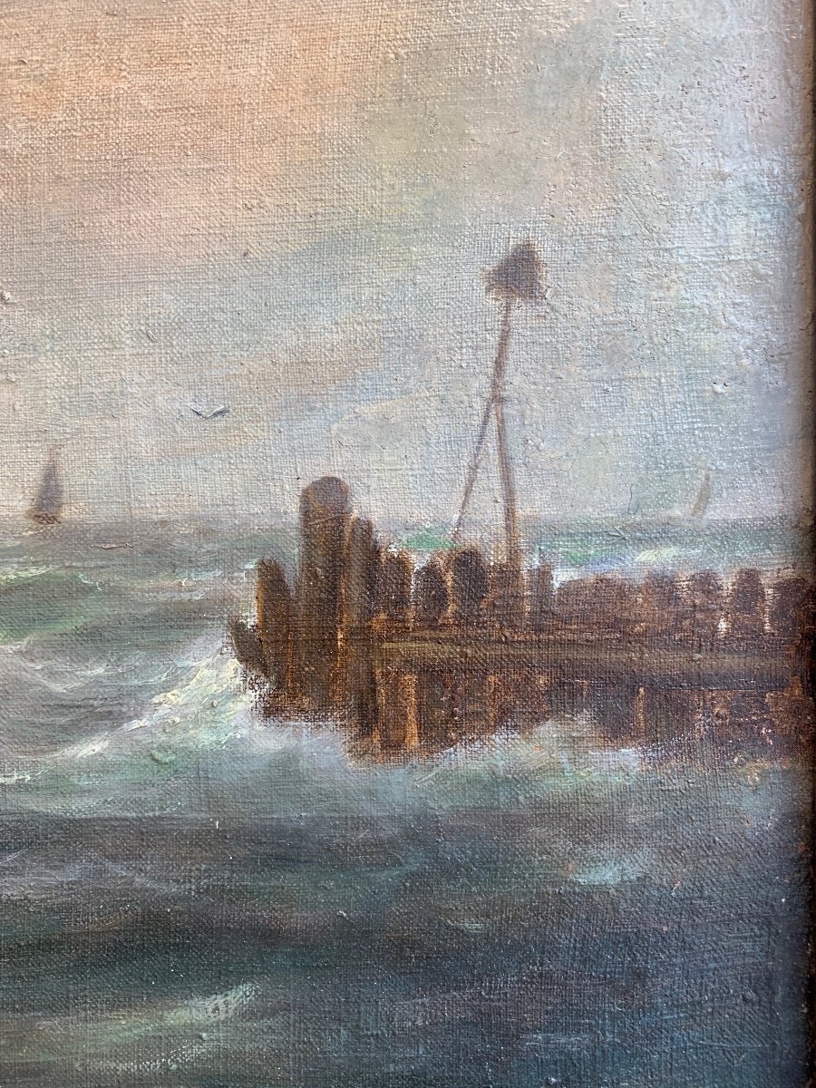 école Française 19eme Siècle,bateau Dans La Tempête, Huile Sur Toile-photo-1