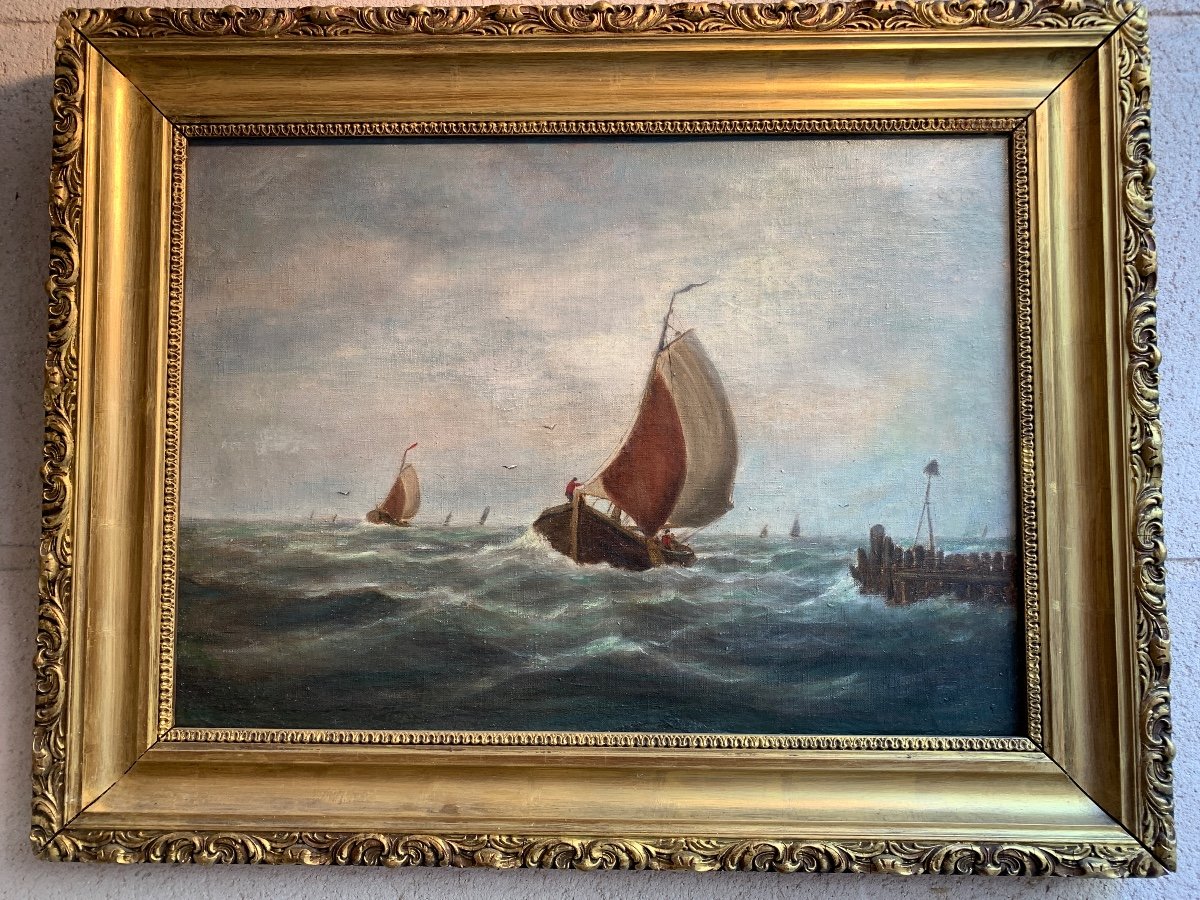French School 19th Century, Boat In The Storm, Oil On Canvas