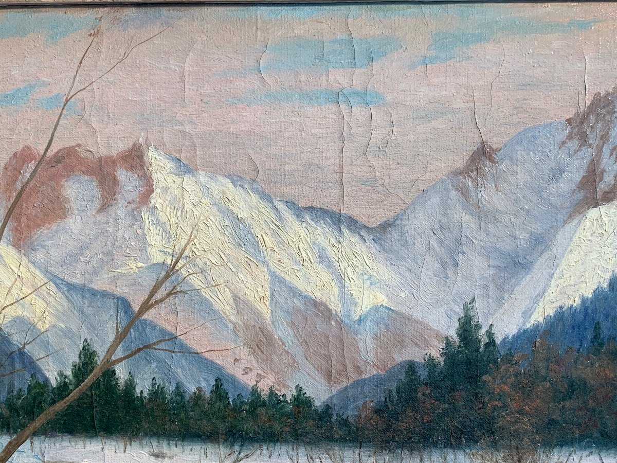 A Roger Oil On Canvas Mountain Landscape-photo-4