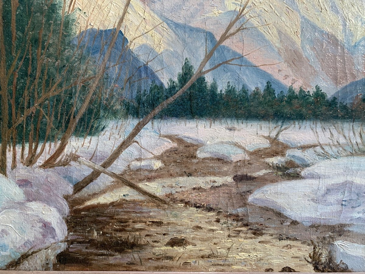 A Roger Oil On Canvas Mountain Landscape-photo-1