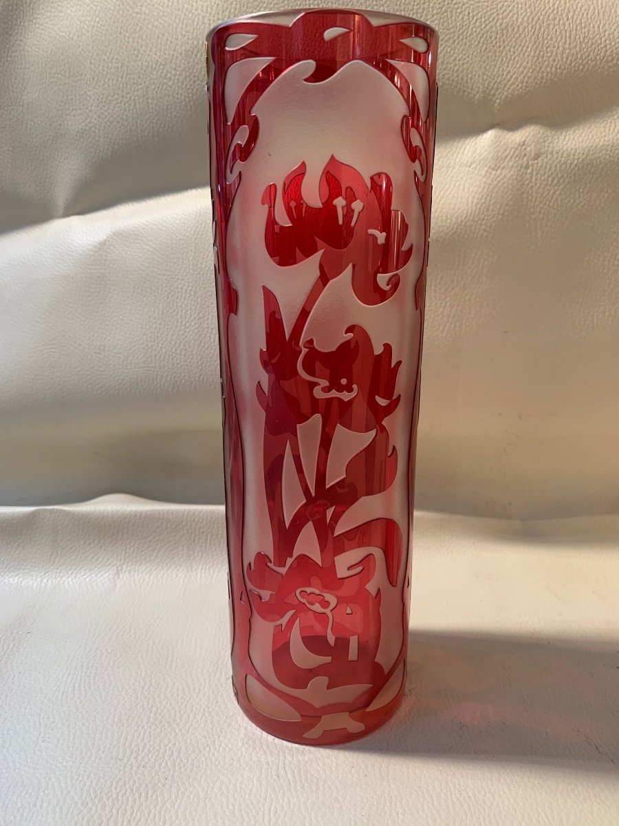 Vase Val Saint Lambert Cristal Dégagé à L’acide 