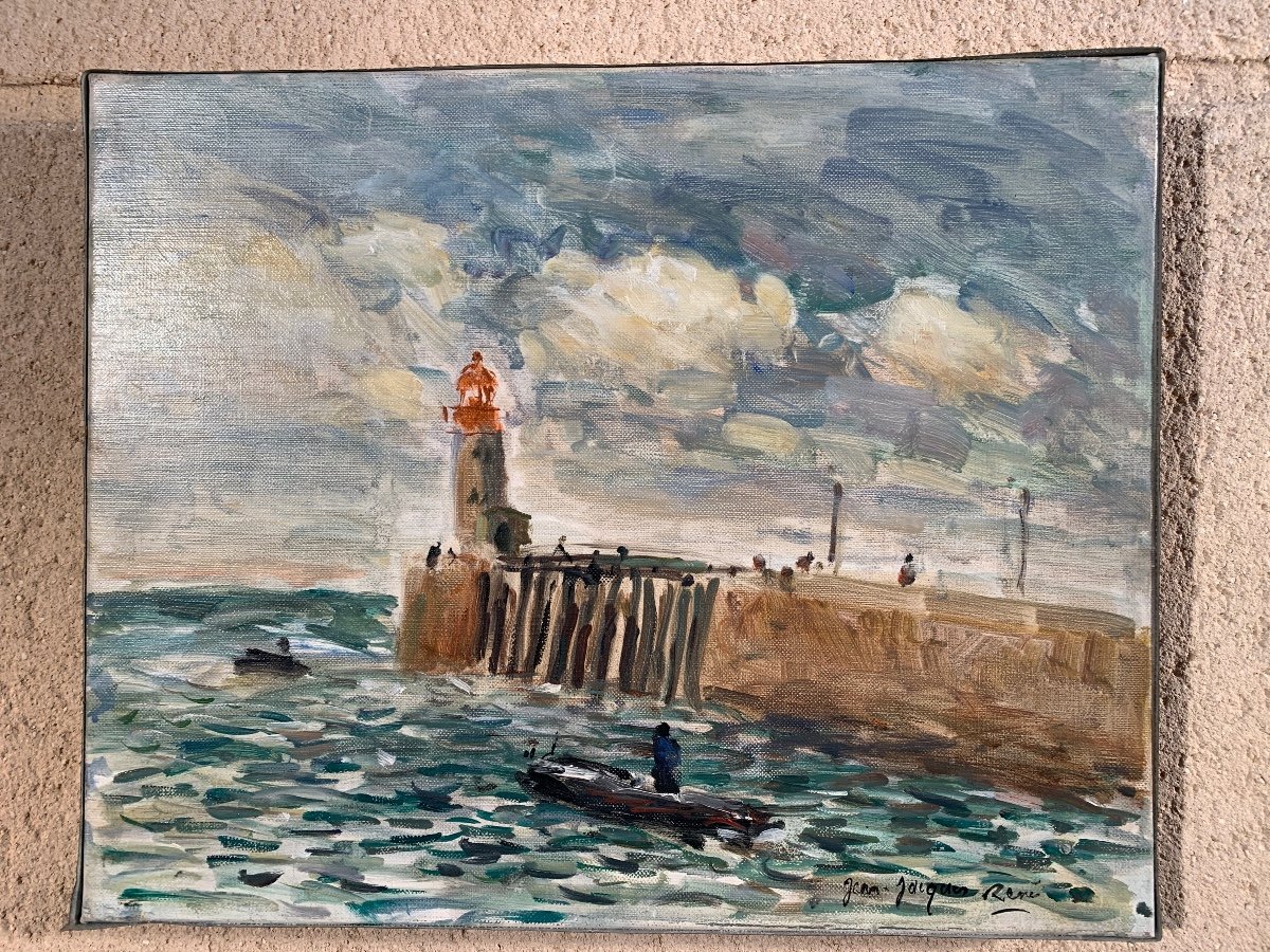 Jean Jacques René  Huile Sur Toile ,la Jetée De Fécamp.