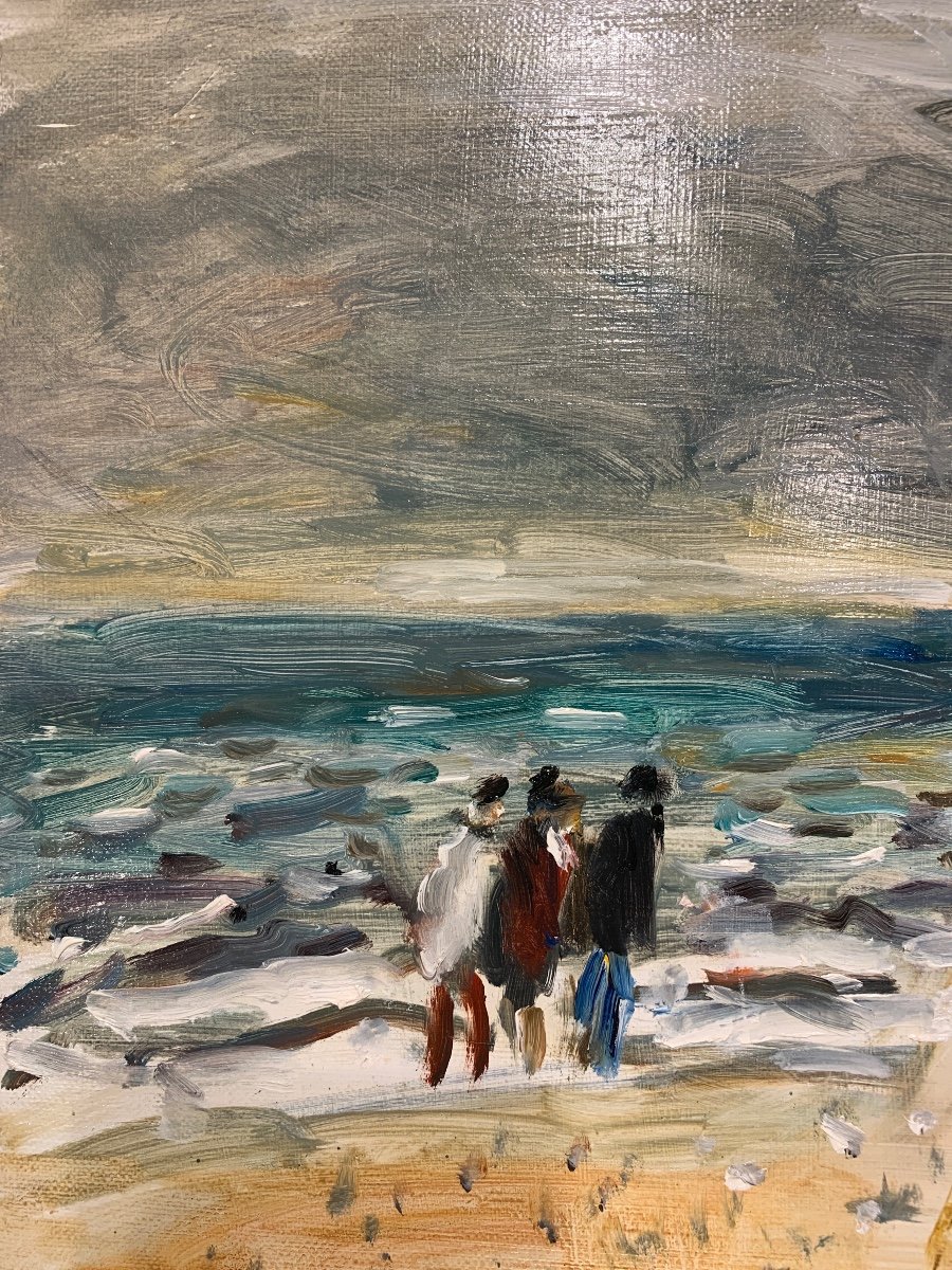 Jean Jacques René, Gray Sky Over The Sea, Oil On Canvas.-photo-2