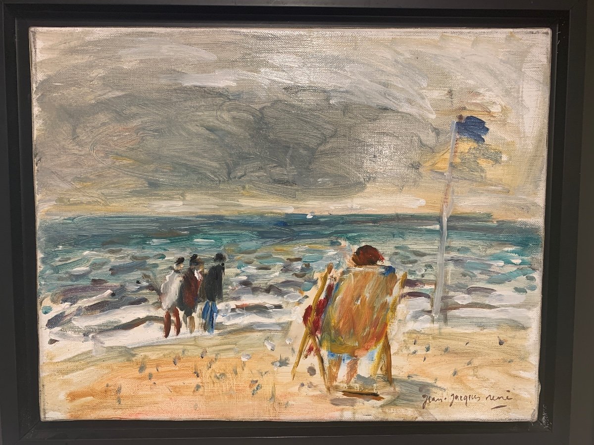 Jean Jacques René, Gray Sky Over The Sea, Oil On Canvas.