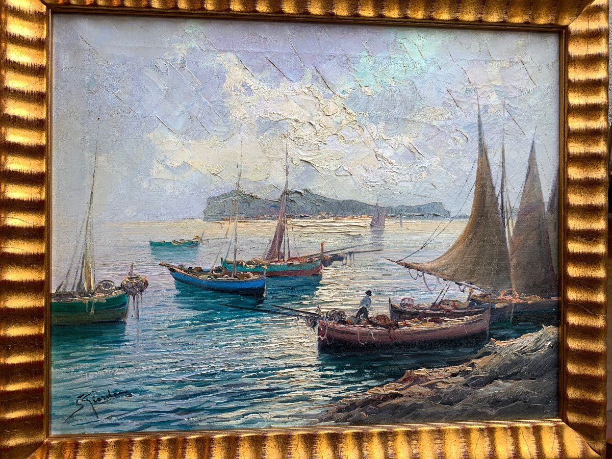 Italo Giordano, Oil On Canvas, Marine, View Of Ischia-photo-2