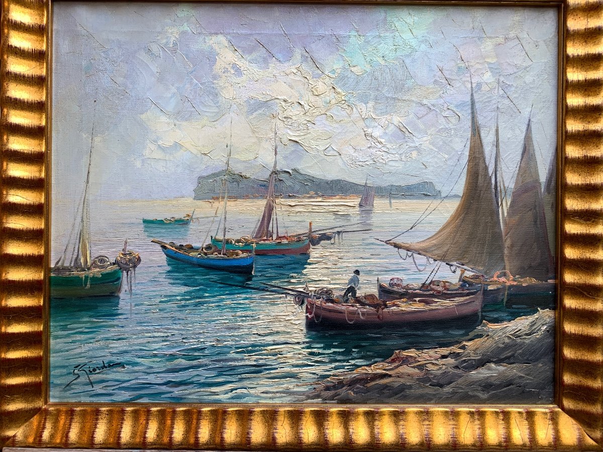Italo Giordano, Oil On Canvas, Marine, View Of Ischia-photo-1